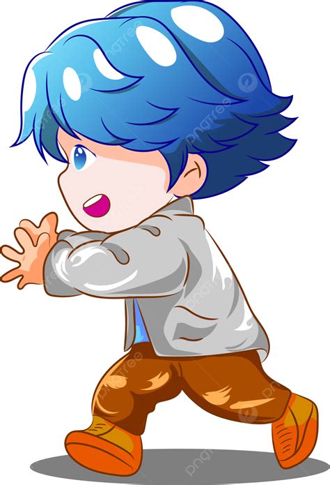 高級矢量 L 可愛的男孩跑藍色頭髮韓國動漫風格免費皇家, 男生, 卡通片, 插圖向量圖案素材免費下載，PNG，EPS和AI素材下載 - Pngtree
