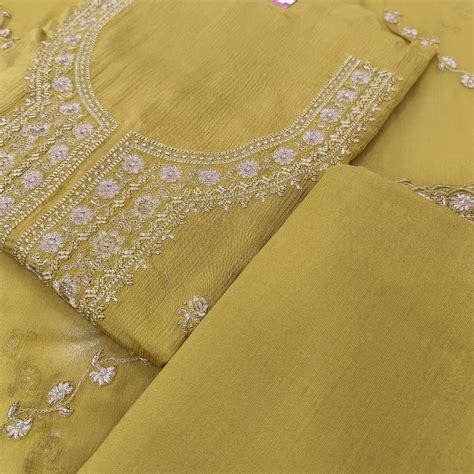 Set 37-6th July- Mustard designer chinon - seq threadwork neck - All ...