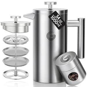 Buy Large French Press Coffee Maker - Vacuum Insulated Stainless Steel ...