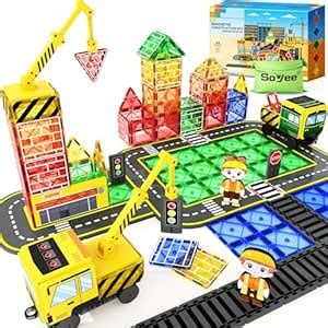 Magnetic Tiles Magnetic Construction Set with 2 Cranes Boys Toys for ...