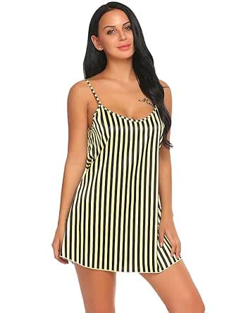Buy Xs and Os Women Striped Satin Babydoll Nightwear Lingerie Sleep Mid ...