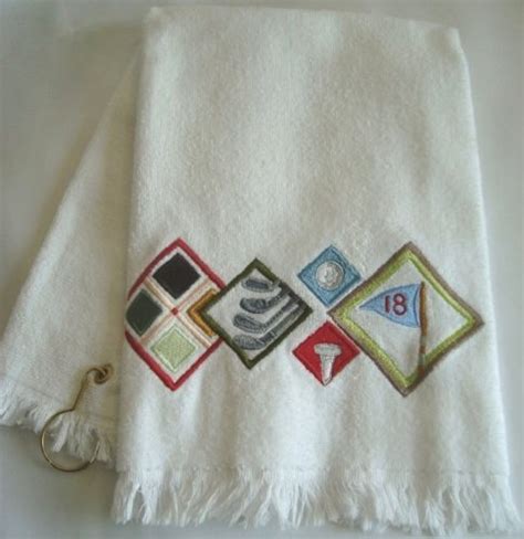White Golf Emblem Patches Design Embroidered Golf Towel W/grommet 16" X ...