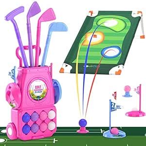 Buy QDRAGON Kids Golf Set with Putting Mat and Cornhole Board, Pink ...
