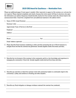 Fillable Online CRS Award nomination form. achievement in the Community ...
