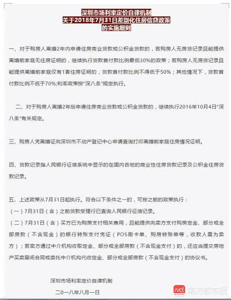 深圳楼市新政房贷细则发布 离婚两年内首付五成需满足这条件