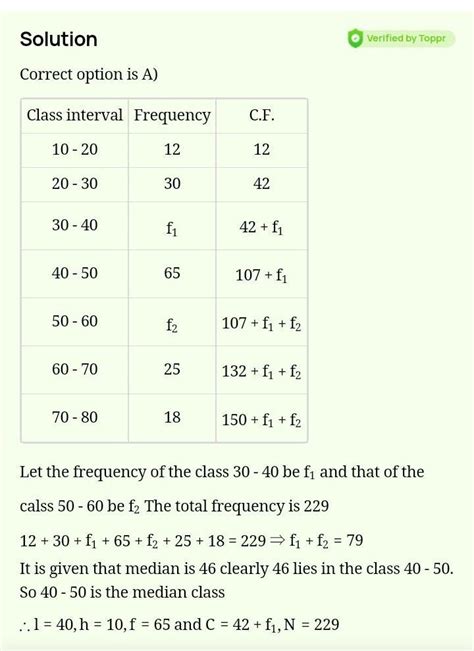 (c) The median of the following frequency distribution is 49 and total ...