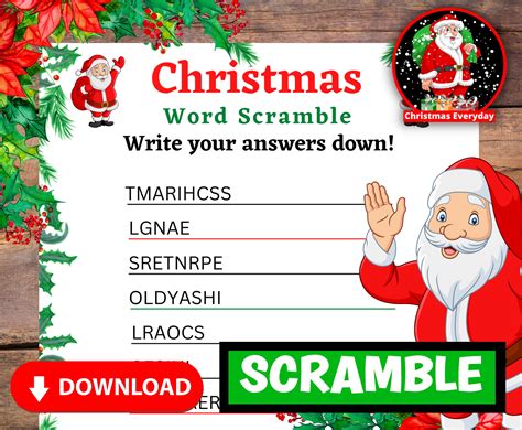 Christmas Word Scramble Answers