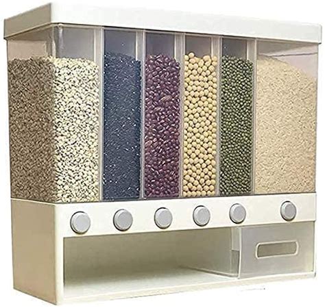 LUCHILA Wall Mounted Cereal Food Dispenser For Kitchen 6 Grid Dry Food ...