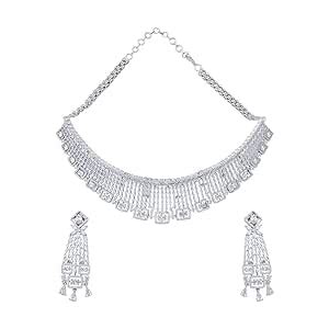 Buy Kushal's Fashion Jewellery Rhodium Plated White Necklace Set With ...