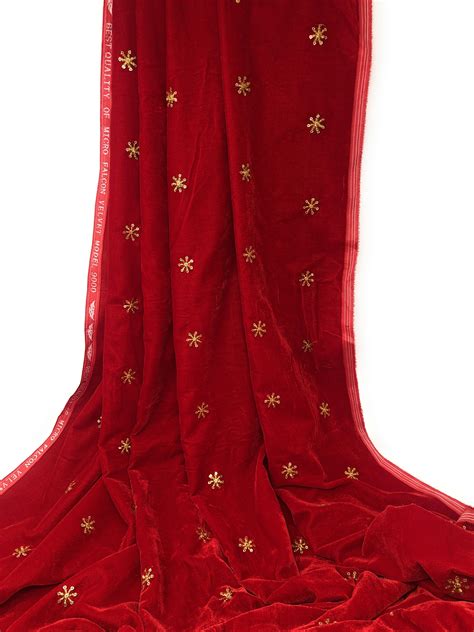 Red Velvet Embroidered Fabric by Meter | Buy Online | Inhika.com