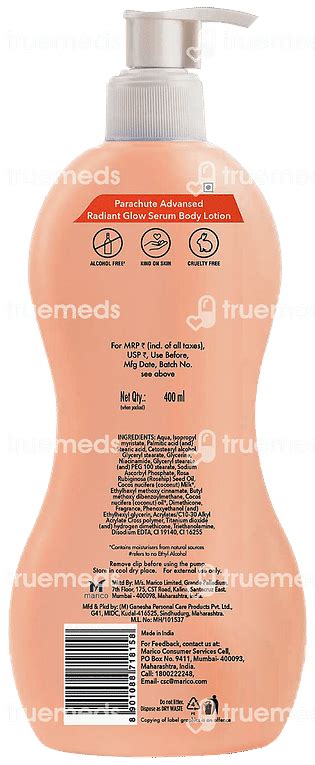 Parachute Advansed Radiant Glow Serum Body Lotion 400 Ml - Uses, Side ...