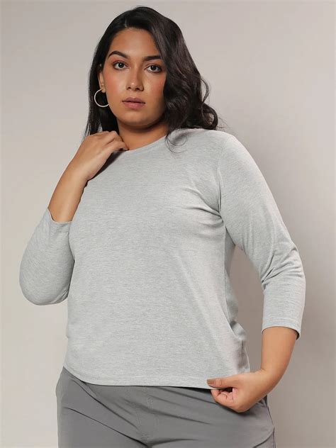 Instafab Plus women'sLight Grey Basic Solid Top