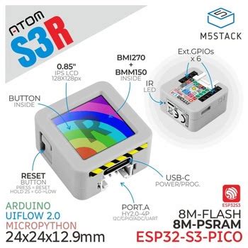 M5STACK-C126 ATOMS3R開発キット(8MB PSRAM搭載) M5Stack 寸法24×24×12.0mm M5STACK ...