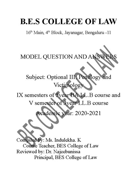 Penology & Victimology IK compiled - B.E COLLEGE OF LAW 16 th Main, 4 ...