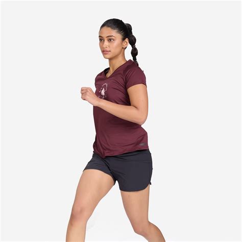 Women's Running Printed V-Neck T-Shirt For Women dry - Burgundy Purple