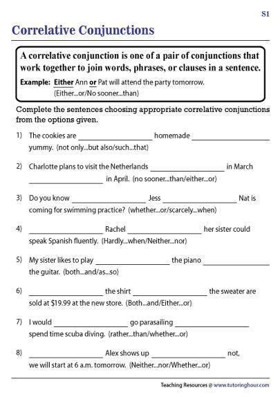 complete each sentence with an appropriate correlative conjunction ...
