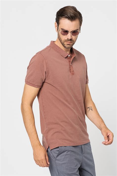 Only & Sons, Tricou polo slim fit din material pique Travis, Rosu stins ...