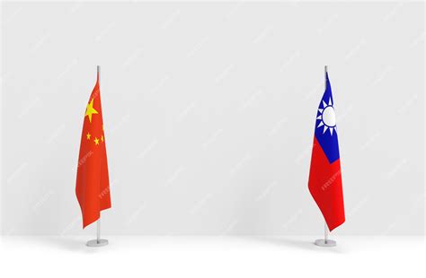 3d rendering. folding china and taiwan national flags pole podium on ...