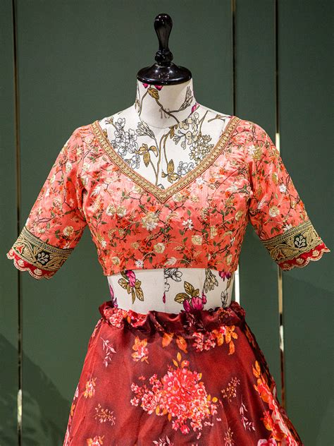 Red Color Floral Printed Organza Lehenga Choli