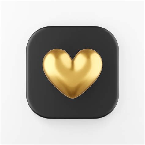 Golden realistic heart icon. 3d rendering black square key button ...