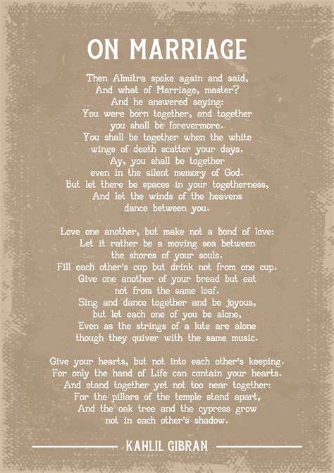 Kahlil Gibran on Marriage Poem Art Print - Etsy