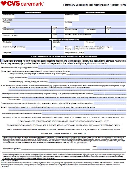 Free CVS Prior Prescription (Rx) Authorization Form - PDF