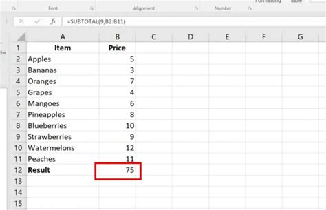 Image result for Subtotal Text Formula Excel