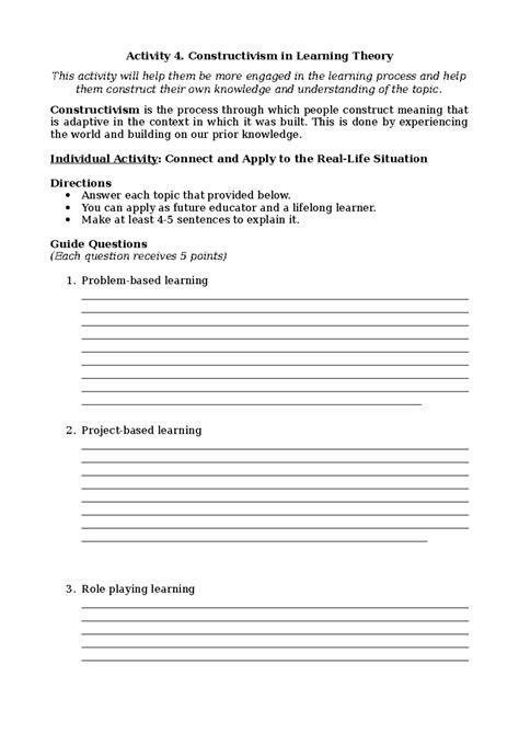 Activity 4 Constructivism - Activity 4. Constructivism in Learning ...