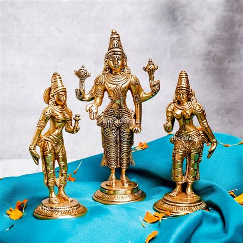The Advitya | Brass Vishnu with Bhudevi & Sridevi Statue ...