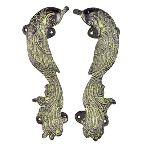 Brass Door Handle Peacock Figurine Design Door Pull with Patina