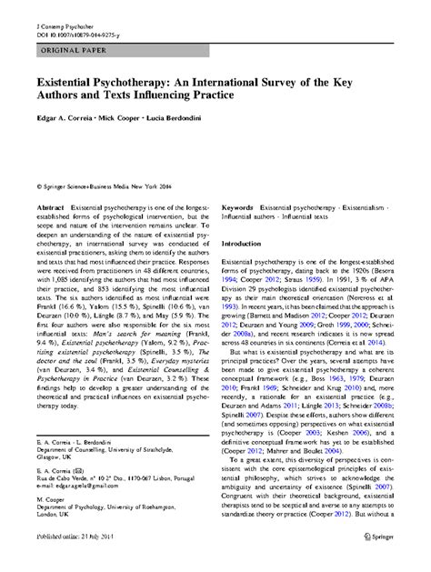 Existential Psychotherapy An Internation - Correia • Mick Cooper ...
