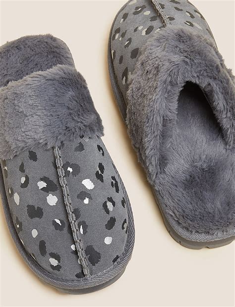 Buy Suede Leopard Print Clog Slippers at Marks & Spencer