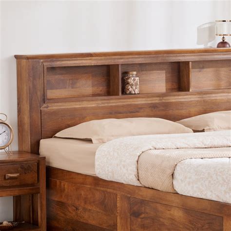 Buy Adana Yuga Mango Wood King Bed with Hydraulic Storage - Brown from ...