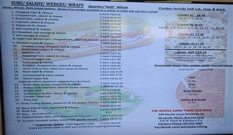 Menu for Whole Darn Thing in Edinboro, PA | Sirved