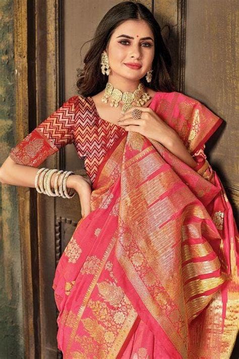 Buy Punch Pink Banarasi Saree 59314 Online | Karagiri