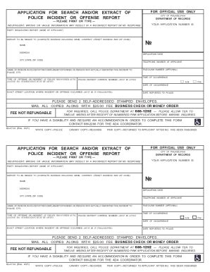 Fillable Online Application for police incident or offense report PDF ...