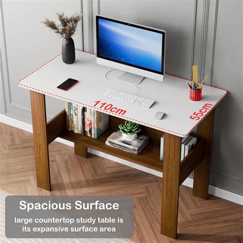 Lukzer Home Office Computer Desk with 1 Shelf – ST-005 (White, Light O