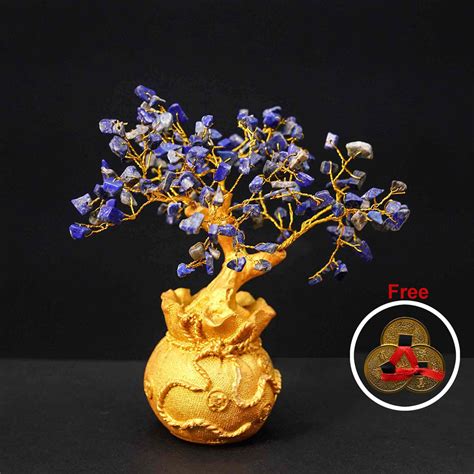 Lapis Lazuli Crystal Tree with Golden Potli (Free 3 Sets of Chinese Co ...