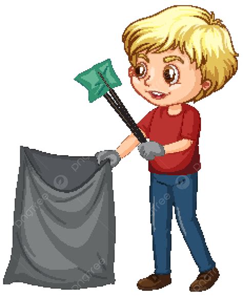Boy Picking Up Trash On White Background Outfit Trash Kid Vector ...