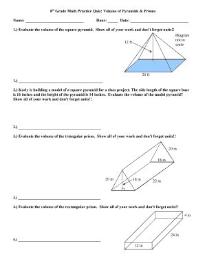 Fillable Online 8th Grade Math Practice Quiz: Volume of Pyramids ...