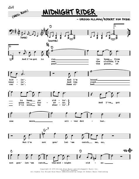 Midnight Rider by The Allman Brothers Band Sheet Music for Real Book ...