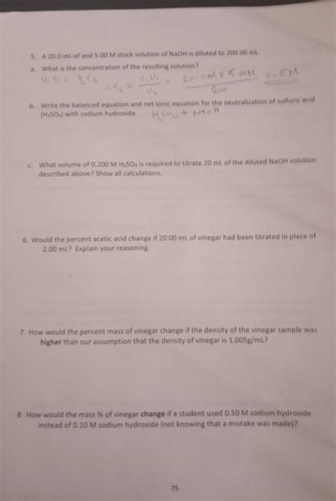 Solved 5. A 20.0 mL of and 5.00M stock solution of NaOH is | Chegg.com