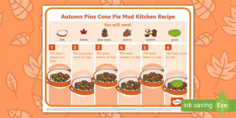 Autumn Pine Cone Pie Mud Kitchen Prompt Card Recipe - Twinkl