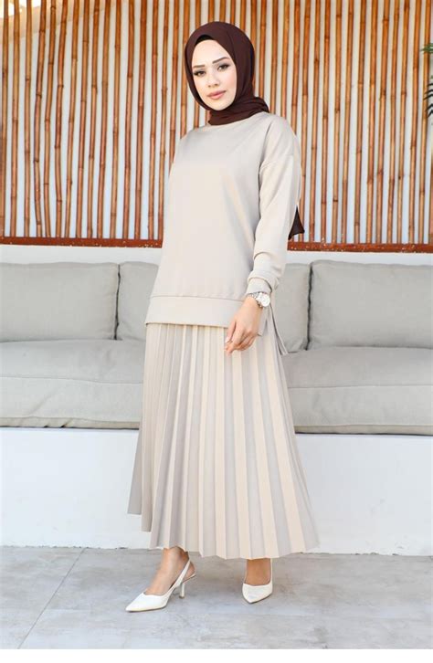 2065Mg Pleated Skirt Sports Suit Mink 9268 | Sefamerve