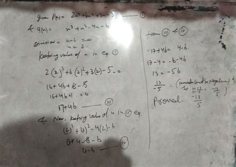 If p(x) = 2x3 +bx2 + 3x -5 and q(x)= x3+ x2-4x - b leaves same ...