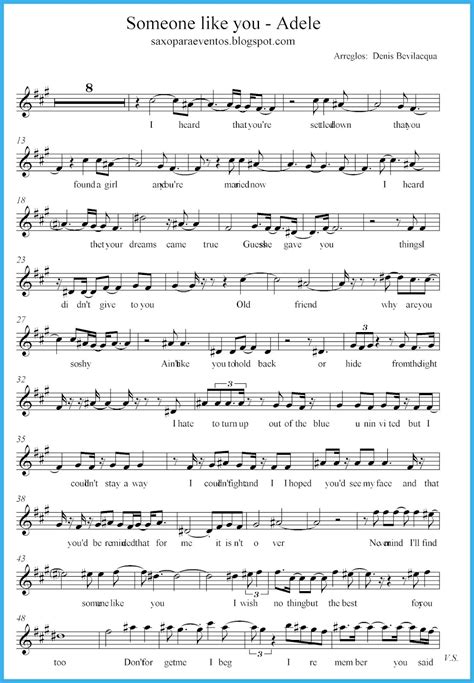 Someone like you - Adele score and track (Sheet music free) | Free sheet music for sax