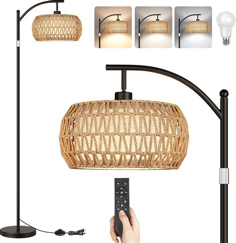 ROTTOGOON Boho Floor Lamp with Dimmable Bulb, Rattan &Linen Double ...
