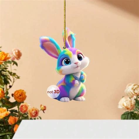 1 Cute Cartoon Bunny Painted Home Decor Atmosphere Hanging Pendant For ...