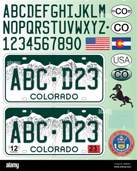 Colorado state car license plate green style, letters, numbers and ...