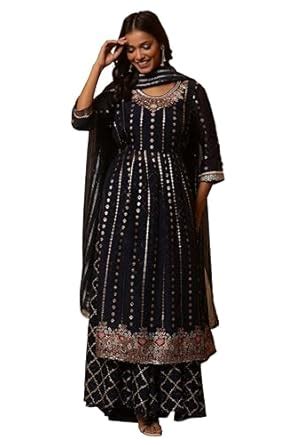 Buy Aurelia Women Blue Floral Print Viscose Kurta Set with Palazzos ...